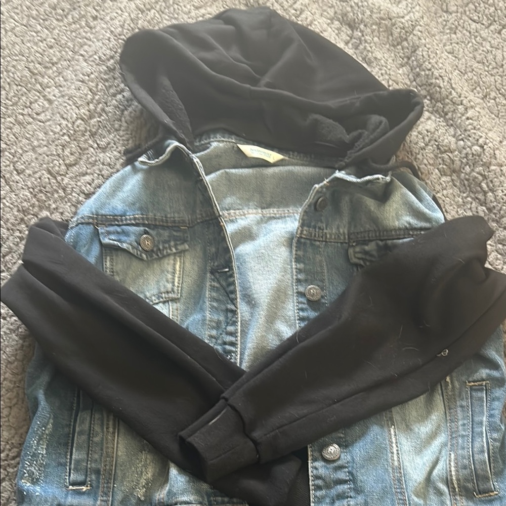 Denim Jacket with Black Hoodie